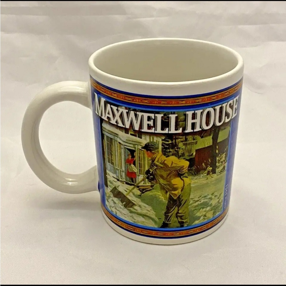Maxwell House Collectible Coffee Tea Mug, Vintage Winter Scene, EUC